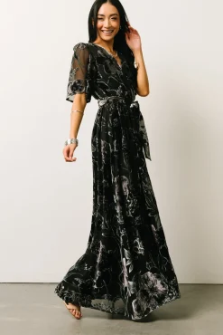 Baltic Born Uma Velvet Maxi Dress | Black + Silver Floral
