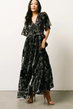 Baltic Born Uma Velvet Maxi Dress | Black + Silver Floral