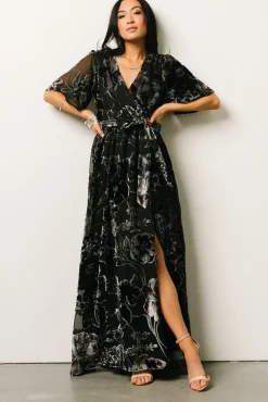 Baltic Born Uma Velvet Maxi Dress | Black + Silver Floral