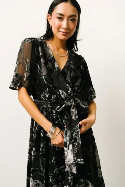Baltic Born Uma Velvet Maxi Dress | Black + Silver Floral