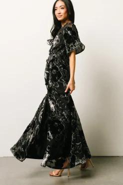 Baltic Born Uma Velvet Maxi Dress | Black + Silver Floral