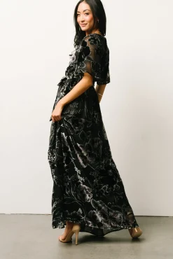 Baltic Born Uma Velvet Maxi Dress | Black + Silver Floral