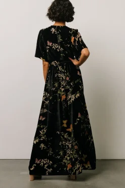 Baltic Born Uma Velvet Maxi Dress | Black Butterfly Print
