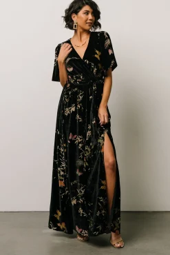 Baltic Born Uma Velvet Maxi Dress | Black Butterfly Print
