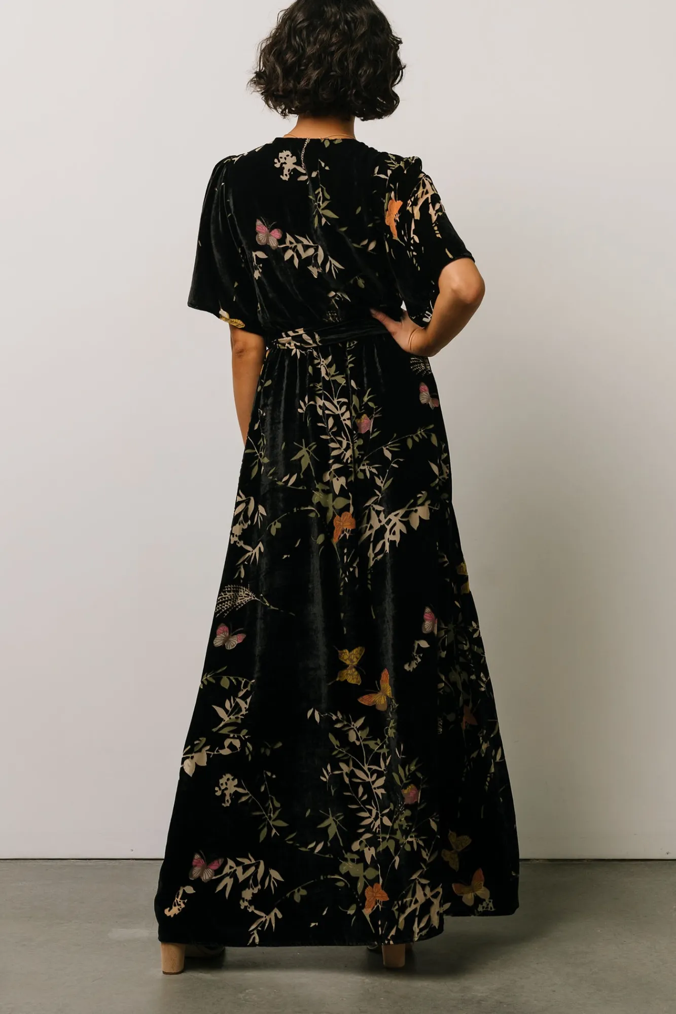 Baltic Born Uma Velvet Maxi Dress | Black Butterfly Print