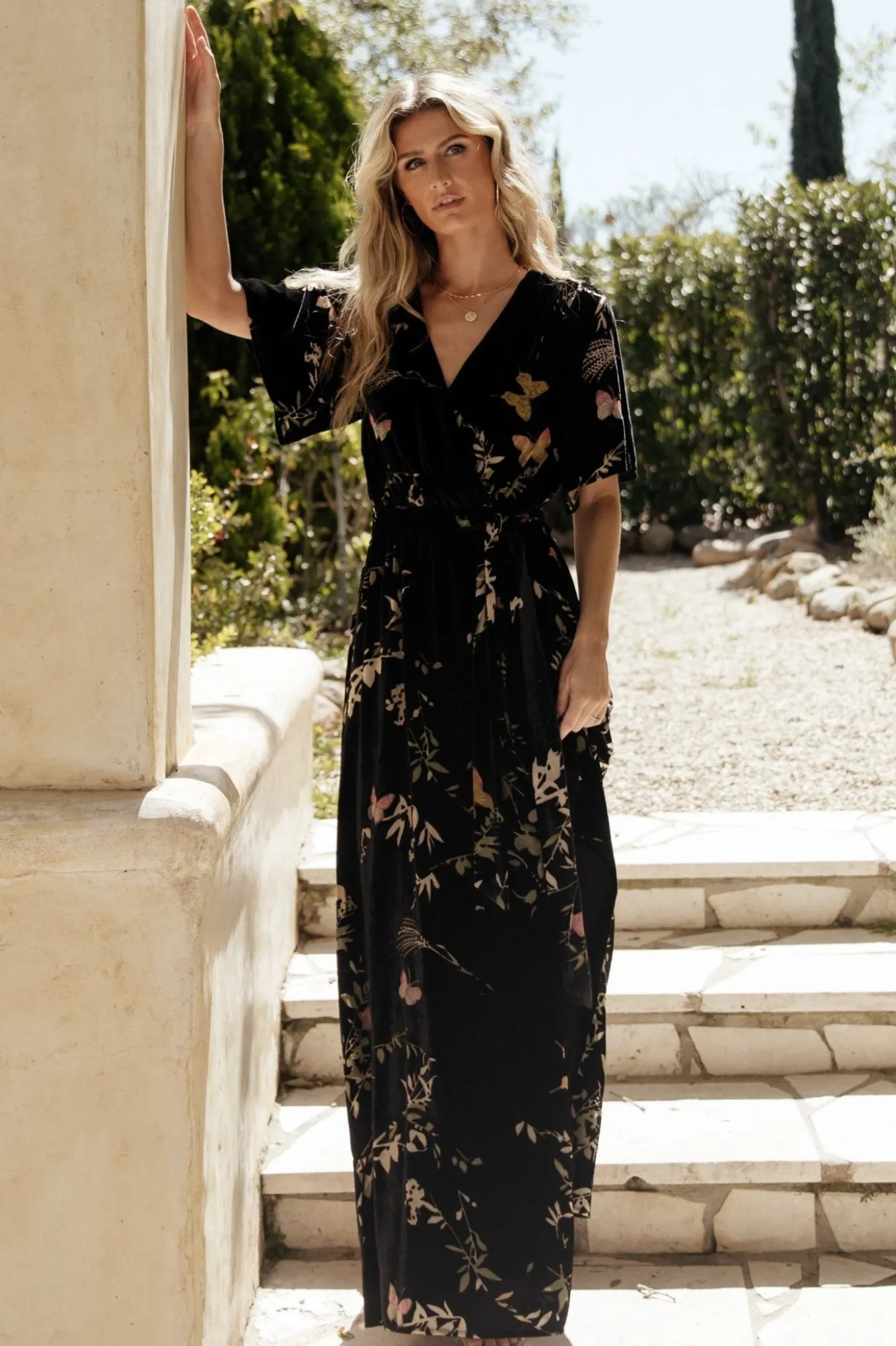 Baltic Born Uma Velvet Maxi Dress | Black Butterfly Print