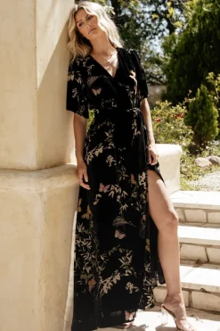 Baltic Born Uma Velvet Maxi Dress | Black Butterfly Print