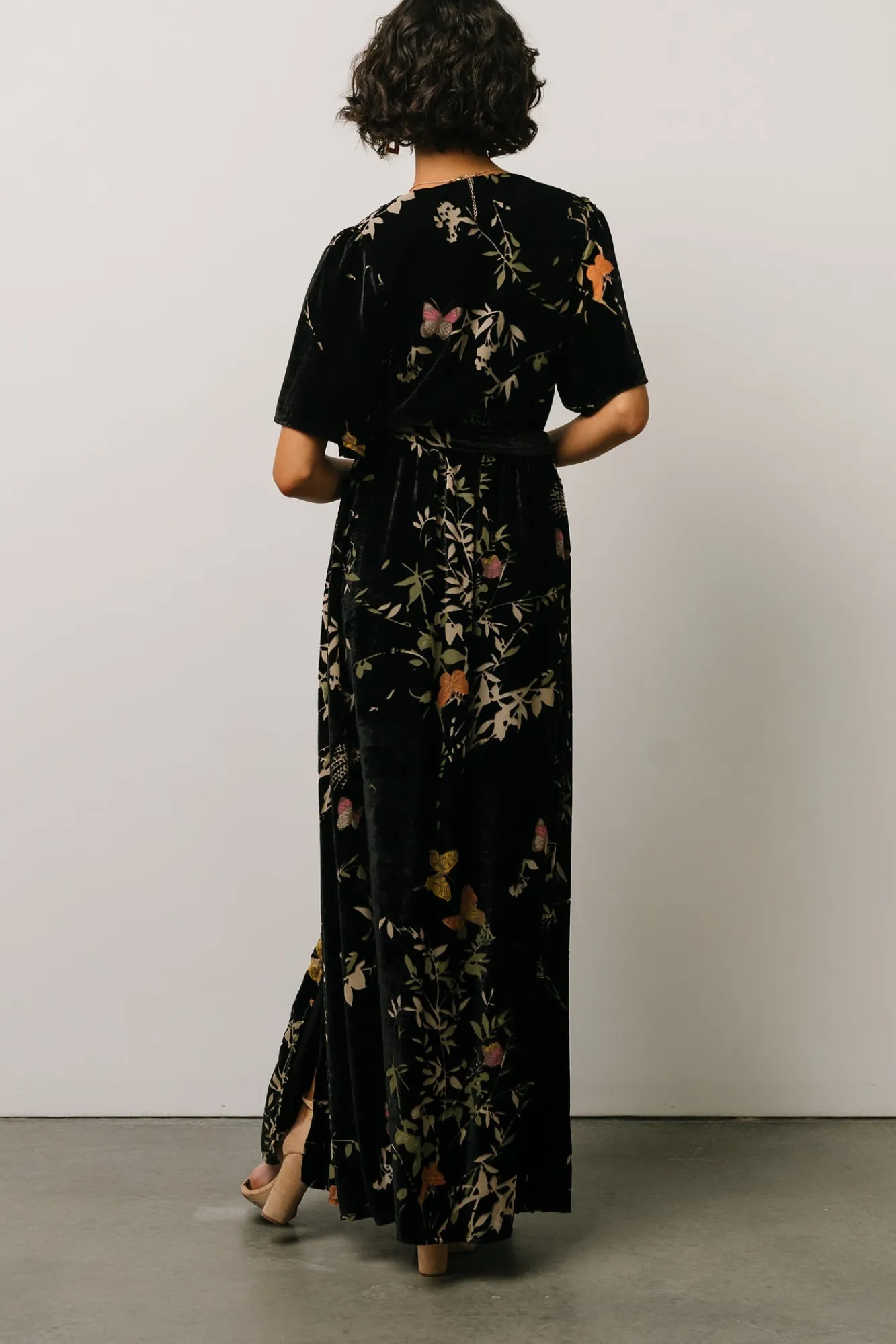 Baltic Born Uma Velvet Maxi Dress | Black Butterfly Print
