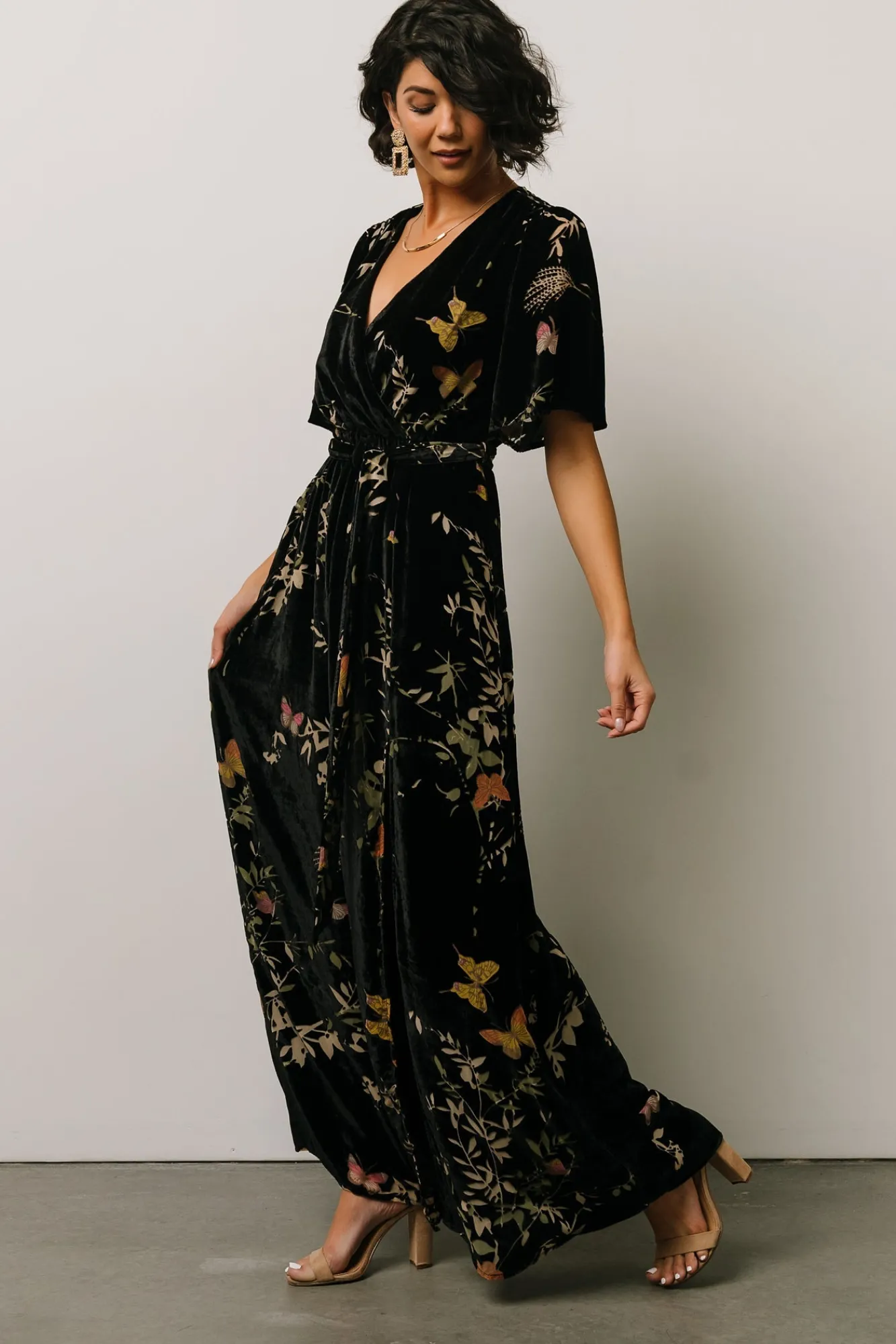 Baltic Born Uma Velvet Maxi Dress | Black Butterfly Print