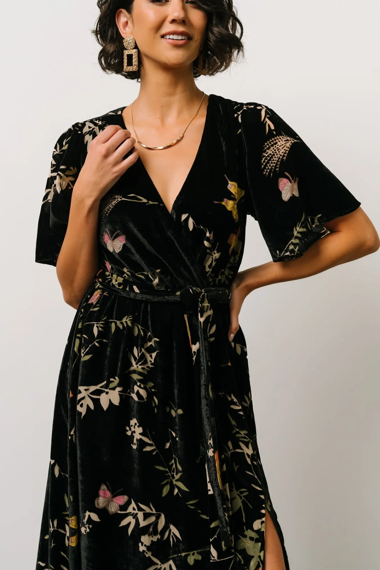 Baltic Born Uma Velvet Maxi Dress | Black Butterfly Print