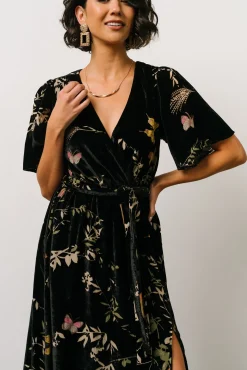 Baltic Born Uma Velvet Maxi Dress | Black Butterfly Print