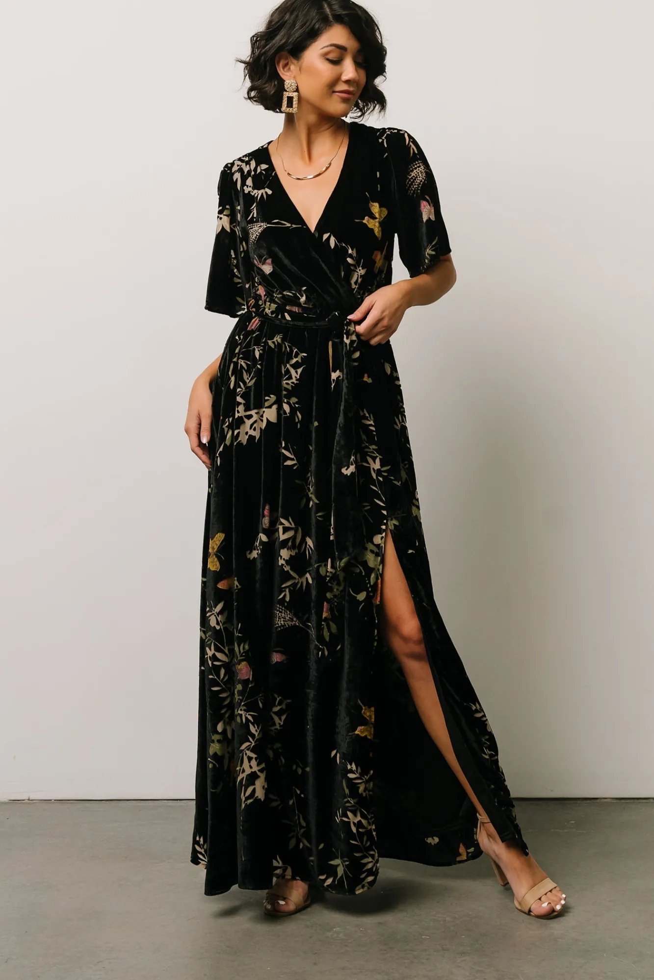 Baltic Born Uma Velvet Maxi Dress | Black Butterfly Print