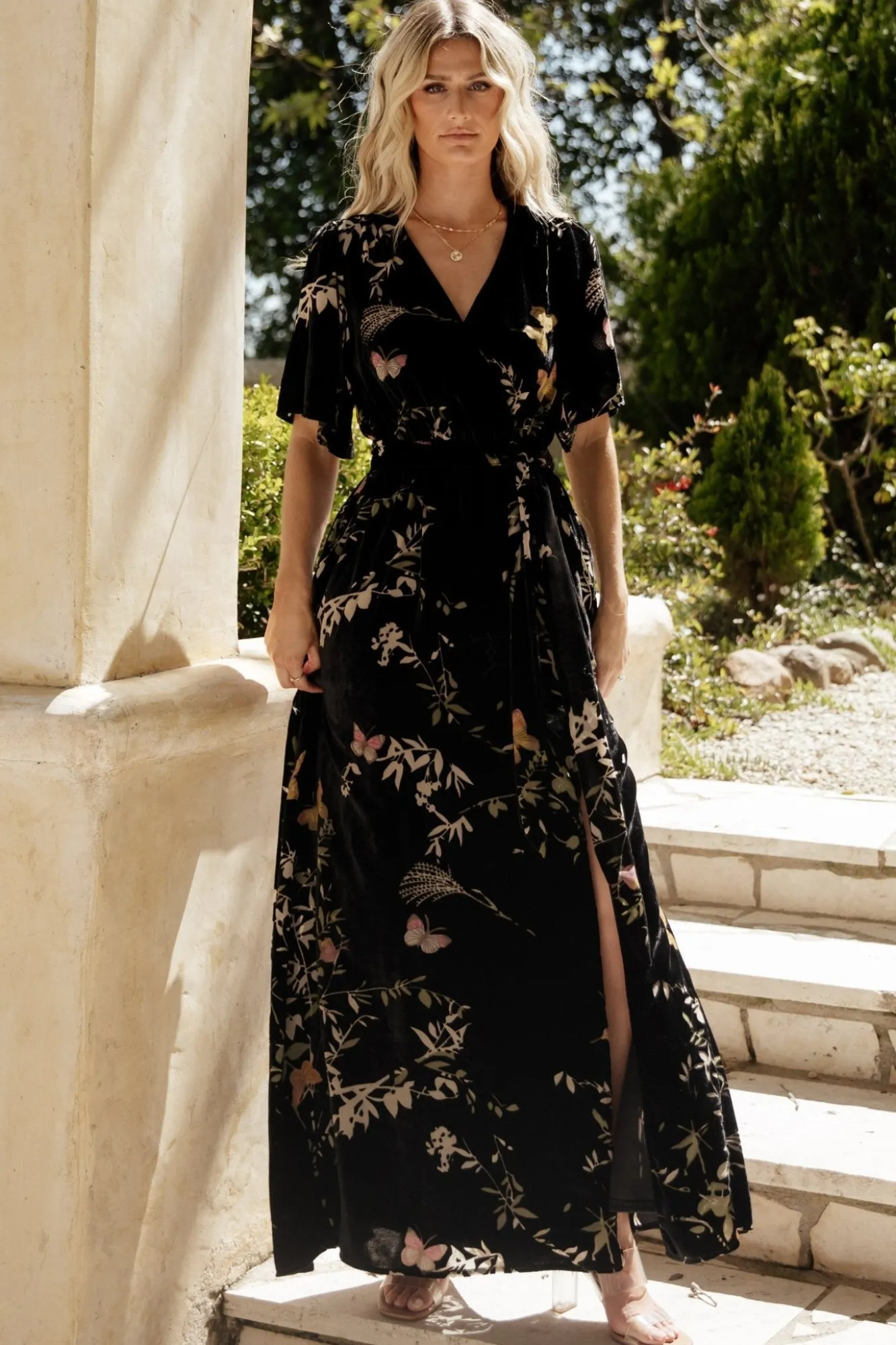 Baltic Born Uma Velvet Maxi Dress | Black Butterfly Print