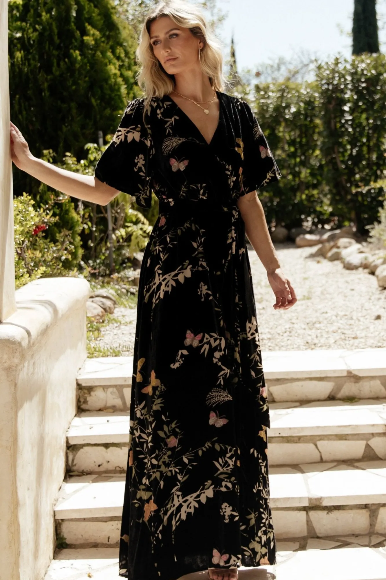 Baltic Born Uma Velvet Maxi Dress | Black Butterfly Print