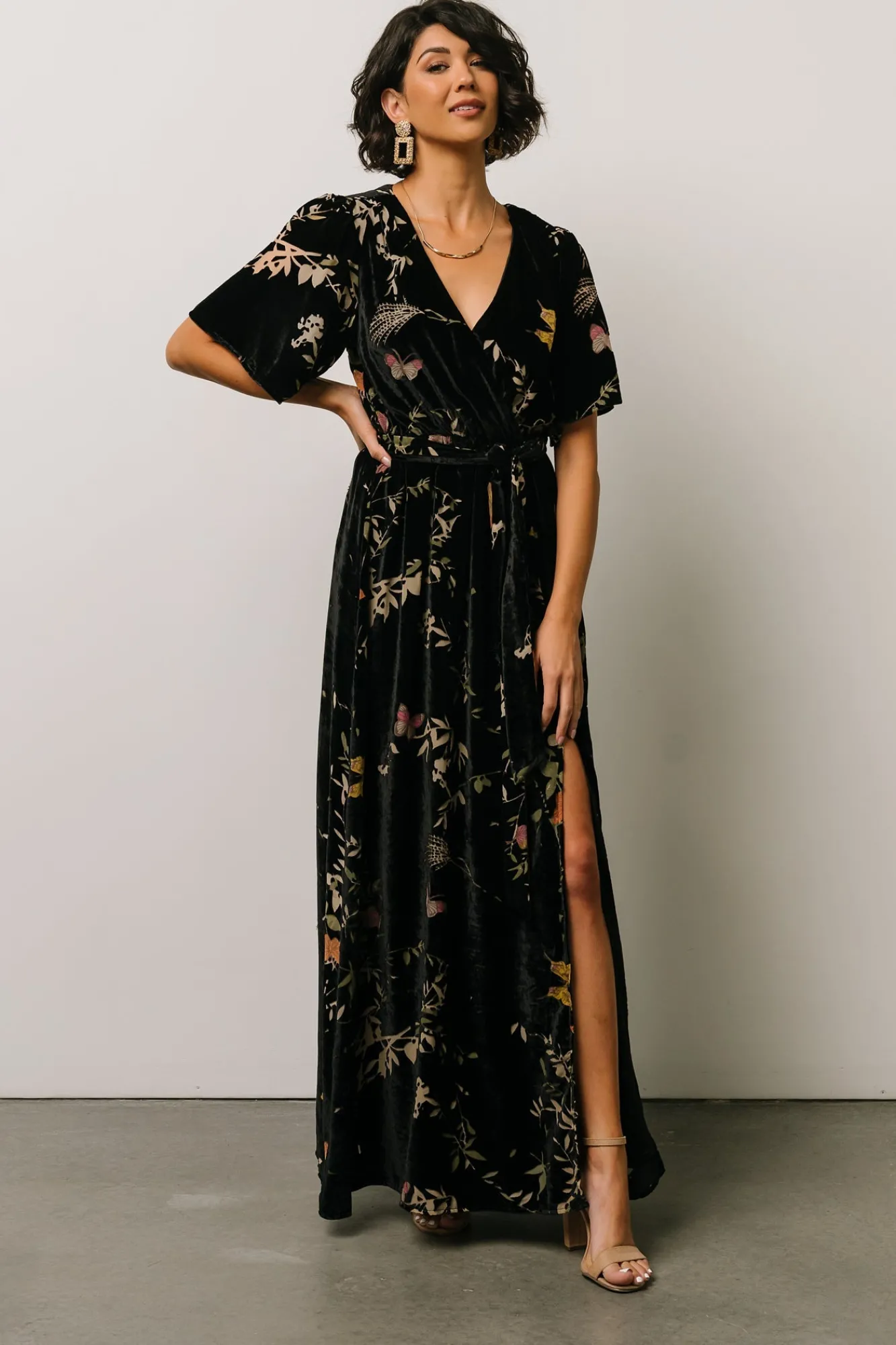 Baltic Born Uma Velvet Maxi Dress | Black Butterfly Print