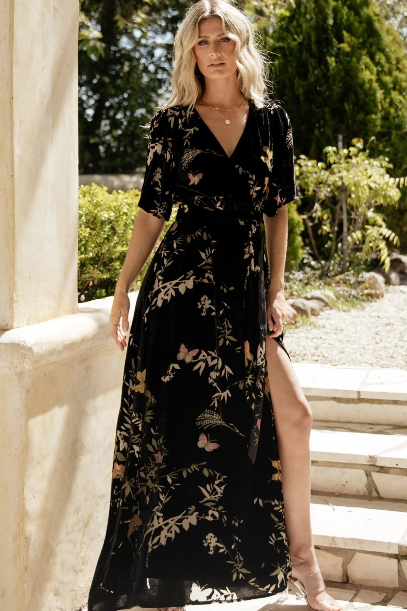 Baltic Born Uma Velvet Maxi Dress | Black Butterfly Print