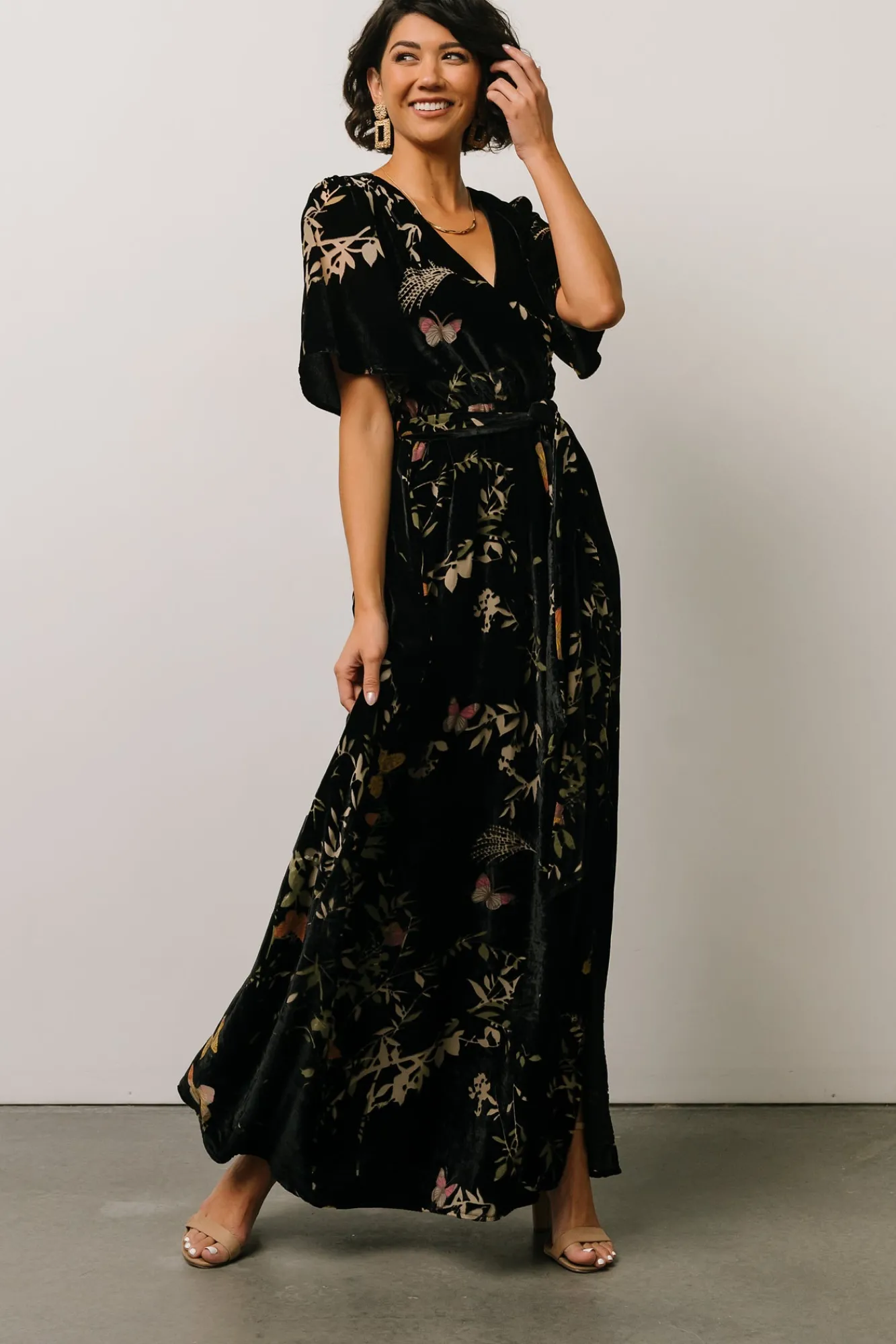 Baltic Born Uma Velvet Maxi Dress | Black Butterfly Print