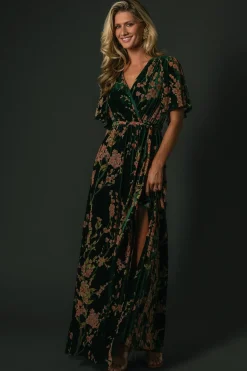 Baltic Born Uma Velvet Maxi Dress | Green Floral