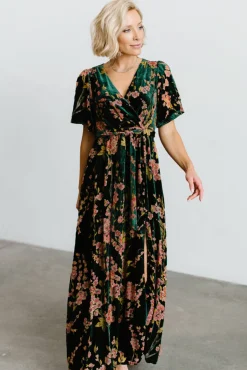 Baltic Born Uma Velvet Maxi Dress | Green Floral
