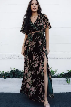 Baltic Born Uma Velvet Maxi Dress | Green Floral
