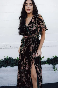 Baltic Born Uma Velvet Maxi Dress | Green Floral