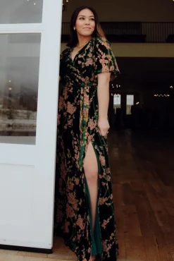 Baltic Born Uma Velvet Maxi Dress | Green Floral