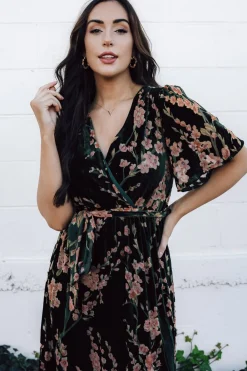 Baltic Born Uma Velvet Maxi Dress | Green Floral