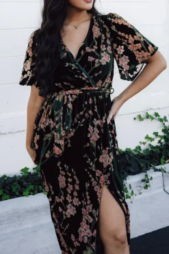 Baltic Born Uma Velvet Maxi Dress | Green Floral