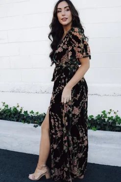 Baltic Born Uma Velvet Maxi Dress | Green Floral