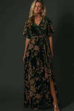 Baltic Born Uma Velvet Maxi Dress | Green Floral