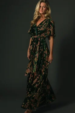 Baltic Born Uma Velvet Maxi Dress | Green Floral