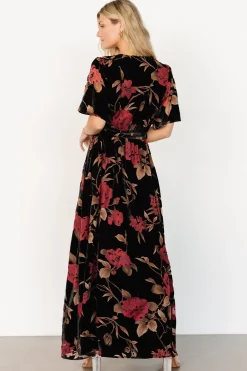Baltic Born Uma Velvet Maxi Dress | Merlot + Black Floral