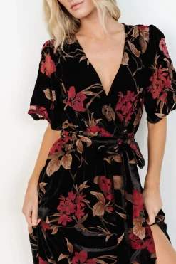 Baltic Born Uma Velvet Maxi Dress | Merlot + Black Floral