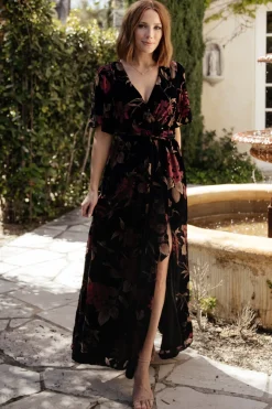 Baltic Born Uma Velvet Maxi Dress | Merlot + Black Floral