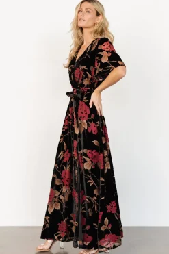 Baltic Born Uma Velvet Maxi Dress | Merlot + Black Floral