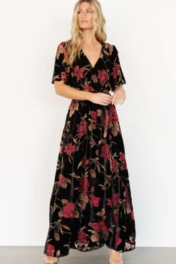 Baltic Born Uma Velvet Maxi Dress | Merlot + Black Floral