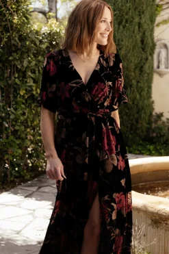 Baltic Born Uma Velvet Maxi Dress | Merlot + Black Floral