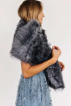 Baltic Born Valerie Faux Fur Shawl | Dark Gray