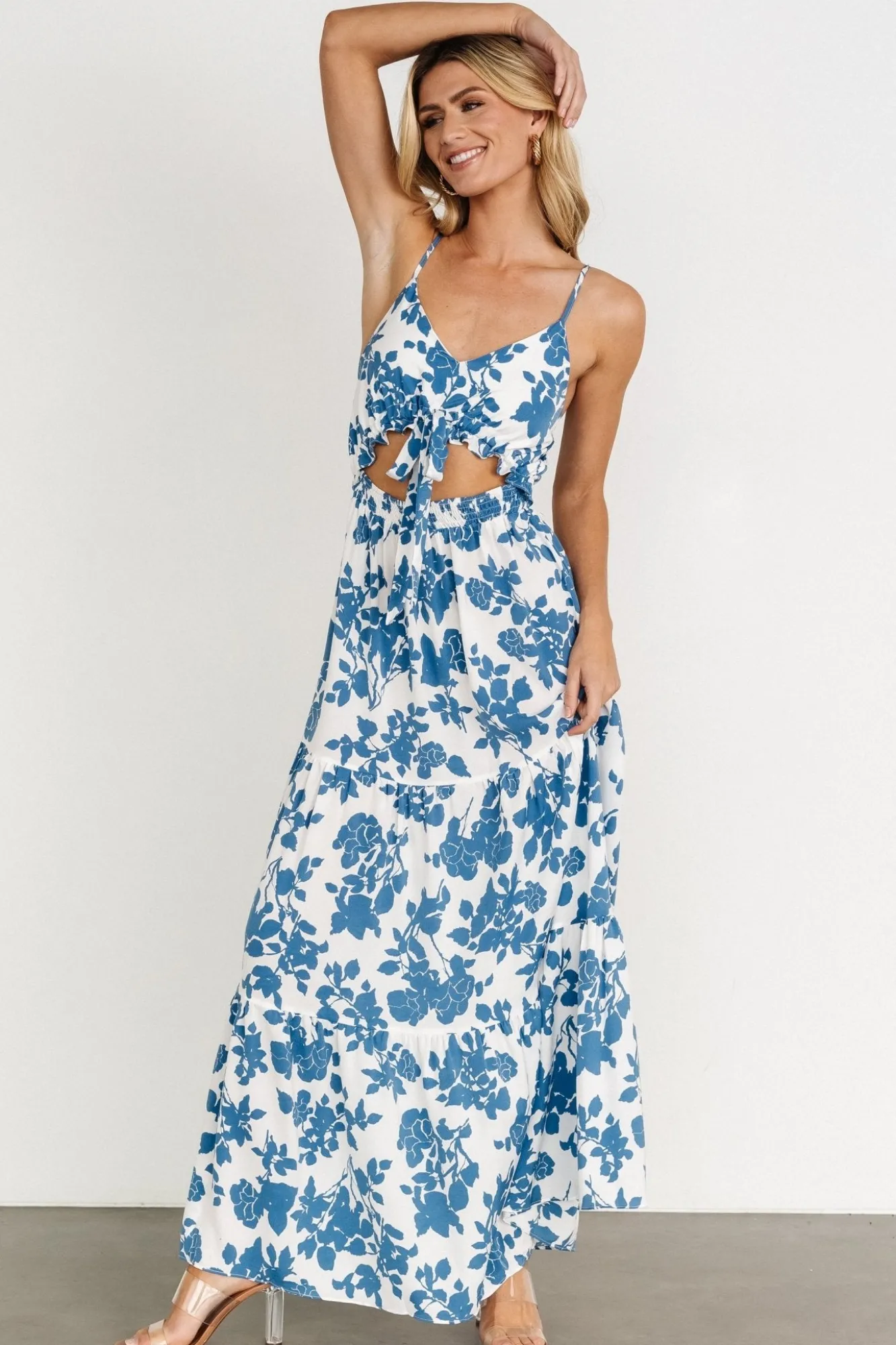 Baltic Born Valetta Cut Out Maxi Dress | White + Blue