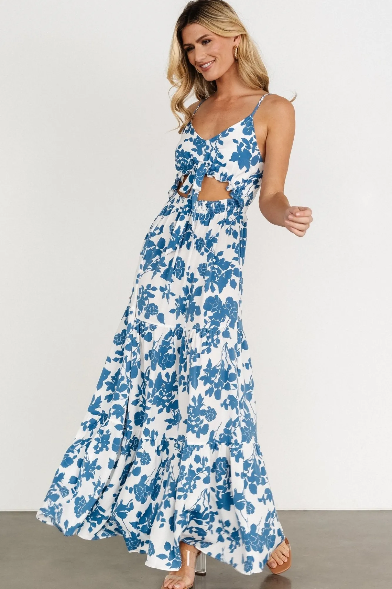 Baltic Born Valetta Cut Out Maxi Dress | White + Blue