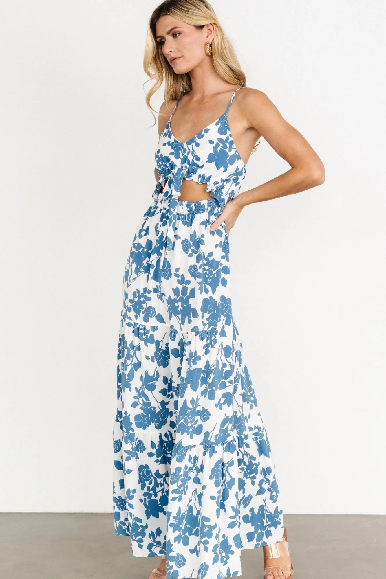 Baltic Born Valetta Cut Out Maxi Dress | White + Blue