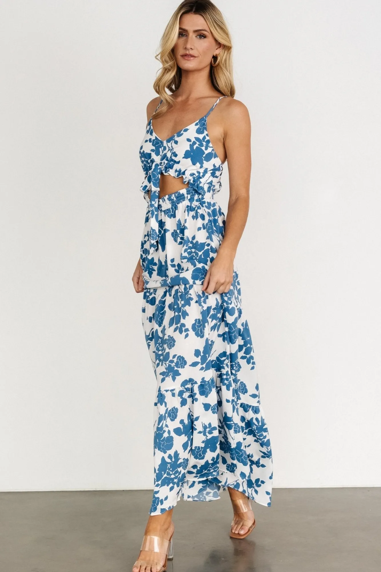 Baltic Born Valetta Cut Out Maxi Dress | White + Blue