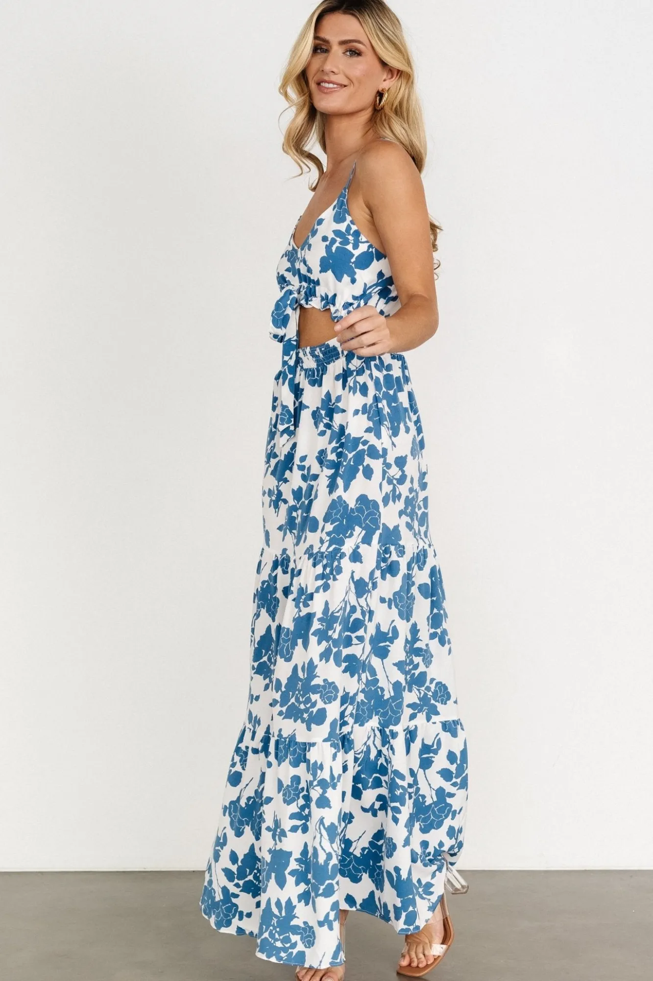 Baltic Born Valetta Cut Out Maxi Dress | White + Blue