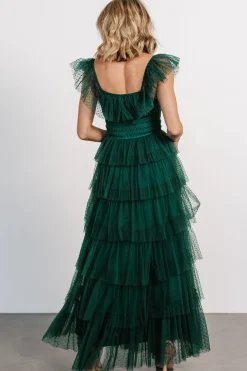 Baltic Born Valora Swiss Dot Tulle Maxi Dress | Dark Green