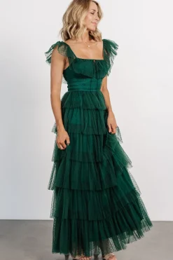 Baltic Born Valora Swiss Dot Tulle Maxi Dress | Dark Green