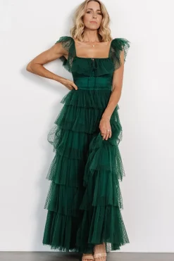 Baltic Born Valora Swiss Dot Tulle Maxi Dress | Dark Green