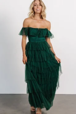 Baltic Born Valora Swiss Dot Tulle Maxi Dress | Dark Green