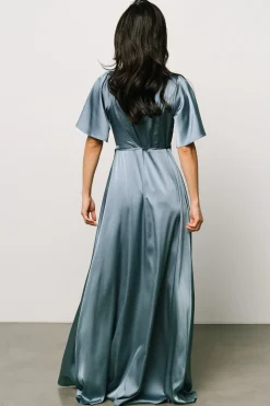 Baltic Born Vara Satin Maxi Wrap Dress | Dusty Blue