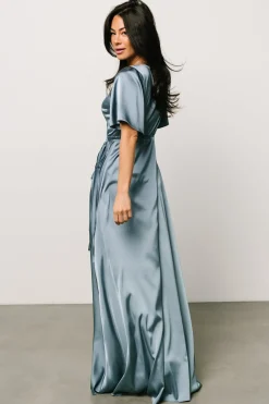 Baltic Born Vara Satin Maxi Wrap Dress | Dusty Blue
