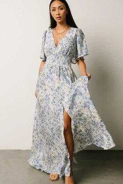 Baltic Born Verona Smocked Maxi Dress | White + Blue Print